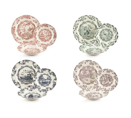Excelsa Les Voyages - Vajilla de cerámica, 12 piezas, decoración multicolor con escenas de viaje Excelsa Les Voyages - Vajilla de cerámica, 12 piezas, decoración multicolor con escenas de viaje