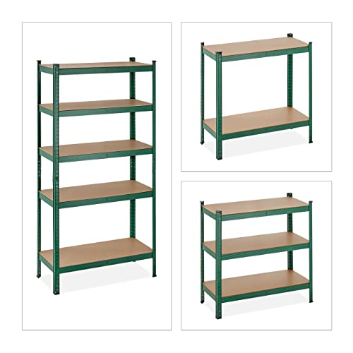 Relaxdays Estantería Metálica 5 Baldas, 180x90x40 cm, Resiste 875 kg, Cargas Pesadas, Almacenaje Taller y Garaje, Verde - imagen 6
