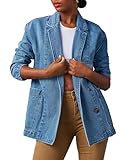 TheyLook Womens Button Down Denim Jacket Long Sleeve Big Pocket Lapel Jean Blazer