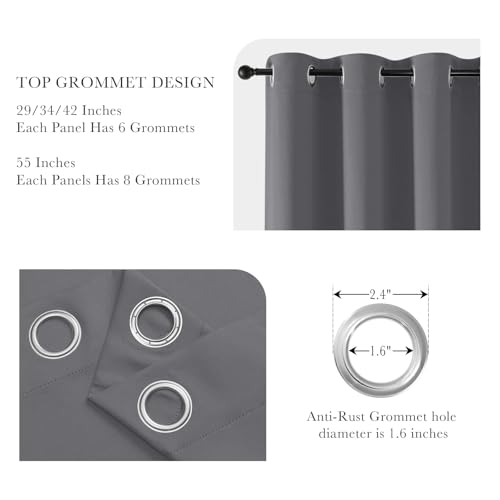 Image of PONY DANCE Short Gray Blackout Curtains for Kitchen Over Sink 36 inch Long, Thermal Insulated Black Out Cafe RV Bunk Panels, Grommet Drapes for Bathroom Basement Small Window(2 Panels, 42 inches Wide)