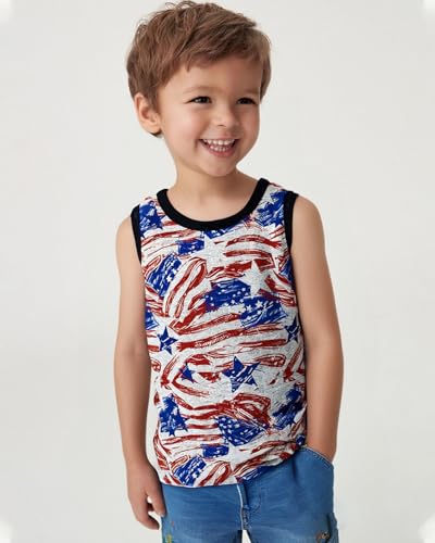 Image of 4th of July Tank for Boy Girl American Flag Shirts Kids Patriotic Outfit Independence Day Sleeveless Tops 2-7T