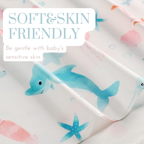 Image of Newborn Swaddle Sets with Headband Beanie and a Name Card Baby Snug Wrap Receiving Blanket for Baby Boys Girls (Blue and Pink Fish)