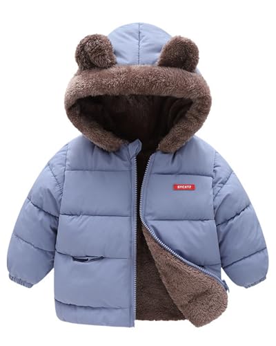 Baby Winter Fleece Mantel Kinder Jungen Jacke Outwear Mädchen Gepolstert Kleidung Hellblau 1-2 Jahre