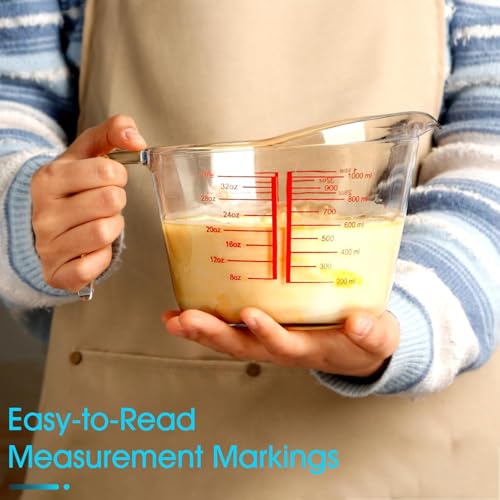 Image of Incrizma 1000 ml Glass Measuring Cup, Heighten Spout for Easy Pouring Measuring Glass, Clear with Red Measurements