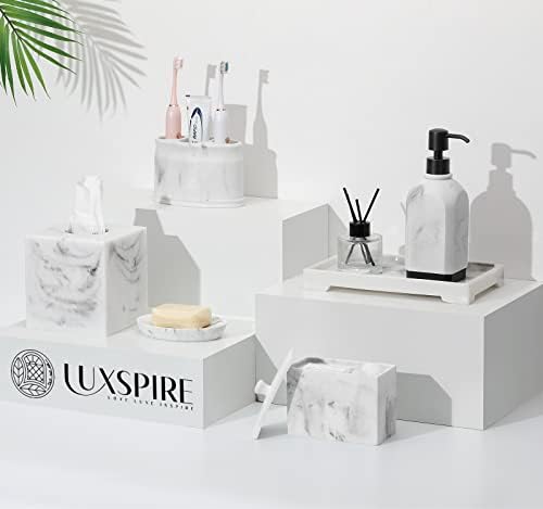 Luxspire Hand Soap Dispenser, 14.5oz/430ml Resin Lotion Dispensers Bathroom Countertop Soap Dispensers, Refillable Liquid Hand Soap Jar Container for Kitchen Laundry, Marble Looking, Gravel White