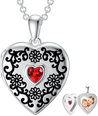 SOULMEET Heart Shape/Round Sterling Silver Locket Necklace that Holds Picture Photo Locket Necklace Jewelry Gift for Women Girls Birthday Mothert's Day