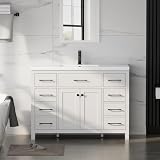 LUCKWIND 48' Modern Bathroom Vanity and Sink, Painted Bathroom Storage Cabinet with Single Resin Sink, Two Doors and Four Drawers, Include Faucet Without Mirror, White
