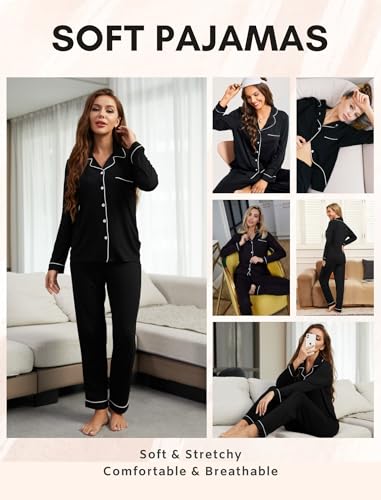 Image of Pjmlifecoco Pajamas Set Long Sleeve Womens Button Down Sleepwear Two Piece Nightwear Soft Pj Lounge Sets S-XXL