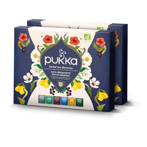 Pukka Coffret Écrin Découverte, Idée Cadeau Femme et Homme, Thés et Infusions Biologiques et Ayurvédiques, Issus du Commerce Équitable 60 Sachets, Lot de 2x30 sachets