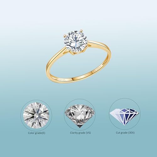 1 to 2 Carat IGI Certified LAB Grown Diamond 14k Yellow Gold Engagement Rings for Women, 4 Prong Solitaire Wedding Promise Anniversary Rings Jewelry Gift for Her, VS1-VS2 Clarity, D-F Color3