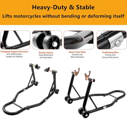 Motorcycle Stand 850LBS Heavy Duty Rear Wheel Lift, U+L Fork Combo Swingarm Spool Paddock Stand for Sport & Dirt Motorcycles, Black by ExploreHorizon - Image 5