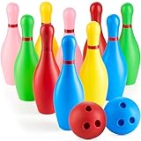 Kids Bowling Set - 10 Colorful Plastic Pins & 2 Lightweight Bowling Balls - Family Fun Indoor & Outdoor...