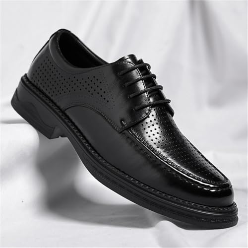 Men's Lace Up Hollow Breathable Soft Sole Round Toe Leather Dress Shoes Low Cut Summer Business Casual Footwear3