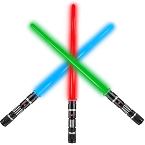 3 Pack 3 Colors Light Up Swords with FX Sound, Retractable Light Toy