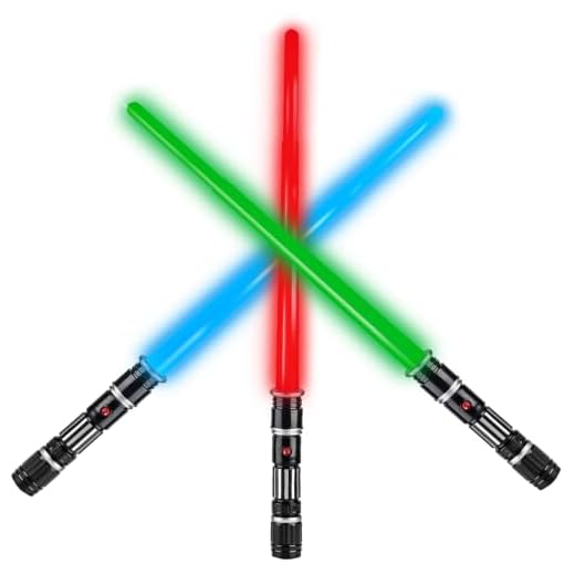 3 pack 3 colors Light Up Saber with FX Sound(Motion Sensitive) and Realistic Handle for Kid, Expandable Light Swords Set for Halloween Dress Up Parties, Xmas Present, Galaxy War Fighters and Warriors