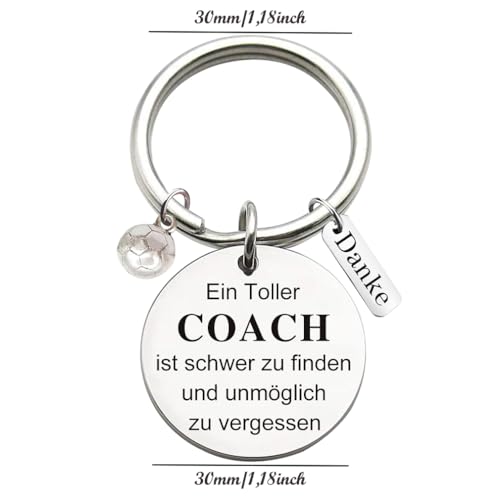 Tecreo Edelstahl Schlüsselanhänger mit Gravur Ein Toller Coach ist schwer zu finden und unmöglich zu vergessen Schlüsselring Lehrer Coach Keychain Geschenk für Lehrertag, Fußball Dekor