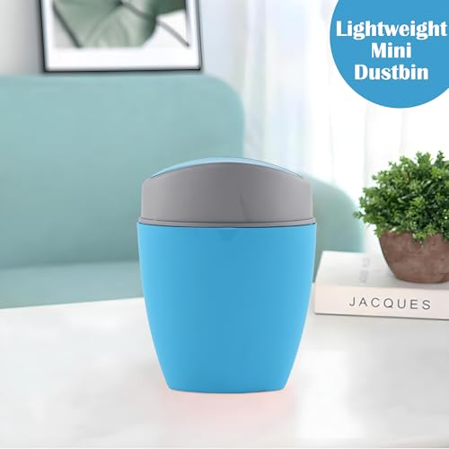 Image of Kuber Industries 2 Pcs Plastic 2.5 Ltr Mini Dustbin for Study Table /Bedroom /Bathroom with Swing Lid | Portable Small Dustbin for Kitchen Sink | Table Top Office Desk Trash Can Waste Bin | Blue