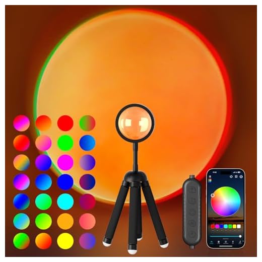 Neroupe Sunset Lamp Projector with APP Control Multicolor Changing Led Lights for Room, 360 Degree Rotation Sunlight Lamp Set Mood Lighting Bedroom Decor Christmas Gifts Photography for Women