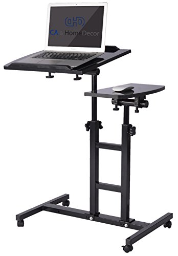 CA&HomeDecor Height Adjustable Office Desk Rolling Laptop Desk Cart Over Bed Hospital Table Stand, Black