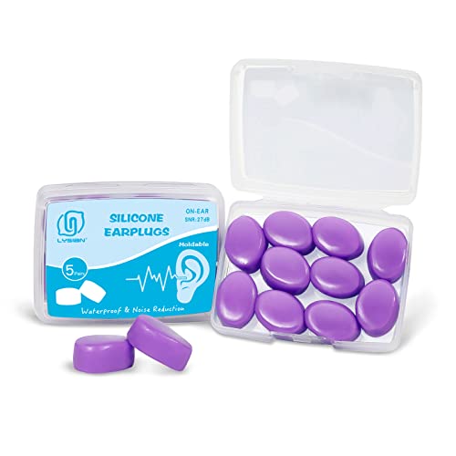 Image of LYSIAN Moldable Silicone Ear Plugs for Sleeping, Snoring & Side Sleepers, Soft Reusable Noise Reduction Earplugs for Sleep, Travel & Swimming, 5 Pairs, Purple