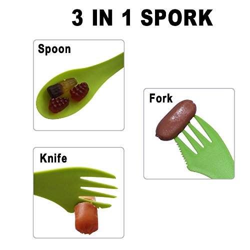 Ecoart Silicone Collapsible Bowl Cup Set With Spork For Outdoor Camping Hiking Travel, Green - Set Of 3 #TOP3