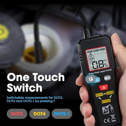 Image of Digital Brake Fluid Tester with Corrosion-Resistant Gooseneck Probe Checking for DOT3 DOT4 DOT5.1 Car Diagnostic Testing Tool with Color-Coded LED, Buzzer Alarm, Data Hold and Lighting for Auto Care