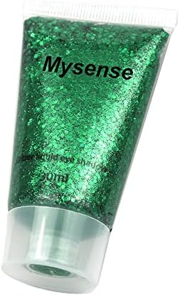 Mysense Green Body Glitter, Singer Concerts Face Glitter Gel, Music Festival Rave Accessories, Mermaid Glitter Sequins for Face Eye Lip Hair, Chunky Glitter Green Face Paint Makeup for Women, 30g