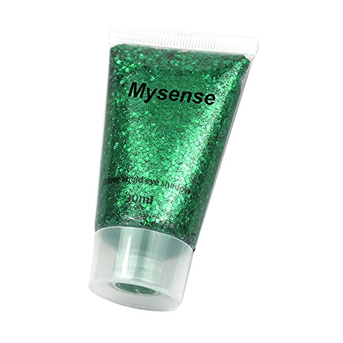Mysense Green Body Glitter, Singer Concerts Face Glitter Gel, Music Festival Rave Accessories, Mermaid Glitter Sequins For Face Eye Lip Hair, Chunky Glitter Green Face Paint Makeup For Women, 30G #TOP30