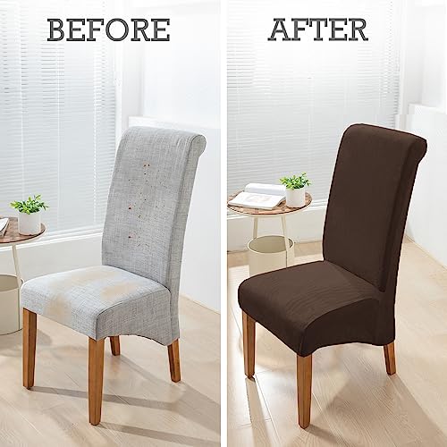 Image of HOKIPO Velvet Long Back Chair Covers Set of 2, Brown (AR-4760-BR*2)