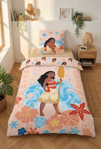 Aymax Parure de Lit Vaiana Flowers, 1 Personne, Housse de Couette Réversible 140x200 cm + Taie d'oreiller 65x65 cm, Polycoton