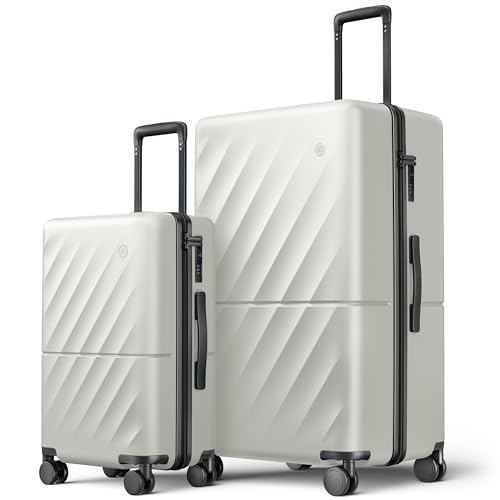 NINETYGO Luggage Sets 2 Piece, Carry On Luggage Airline Approved, Large Checked Trunk Luggage with Smooth Spinner Wheels, Hard Case PC Suitcase Sets, TSA Approved, 20in/29in (Pearl White, Hudson)