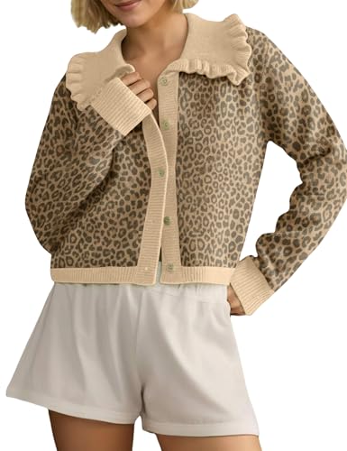 Image of HOCANDY Women Ruffle Collar Cardigan Sweater Preppy Cute Button Up Sweaters