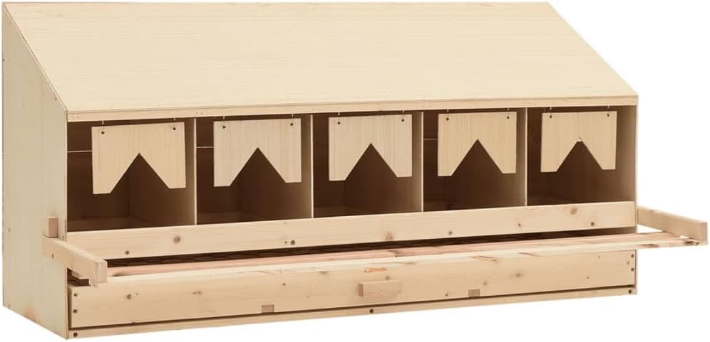 'vidaXL Chicken Laying Nest with 5 Compartments - Solid Pine Wood Poultry Nesting Box with Foldable Perch, Removable Layer for Easy Cleaning, 117x33x54 cm