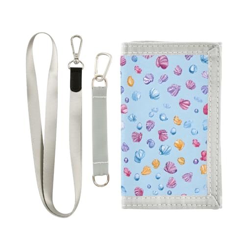 ALAZA Kids Wallets for Boys Girls Toddler Trifold Wallet Children Small Colorful Shell Gem Blue with Zipper Coin Pocket