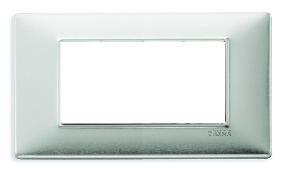 Vimar Plana Plaque 4 Modules Aluminium Brossé 14654.81 - Série Civile, Dimensions 12,75 X 9,5 Cm