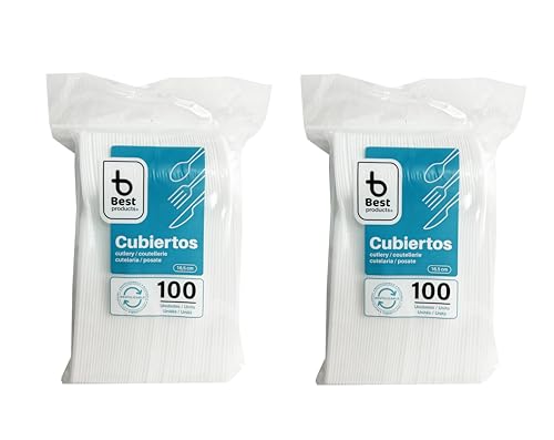 Pack 100 Cucharas de Plástico De Alta Resistencia, Reutilizables y Lavables - Cuchara 17cm de Plástico Color Blanco para Cumpleaños, Picnics, Fiestas, Buffets, Bodas. (200, CUCHARA)