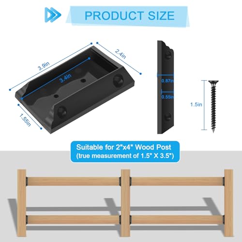 Eapele 60 Pack Railing Support Connectors for 2x4 Wood Post, Railing Post Brackets with 360 Coated Iron Screws for Deck Rails, Fence, Handrail in