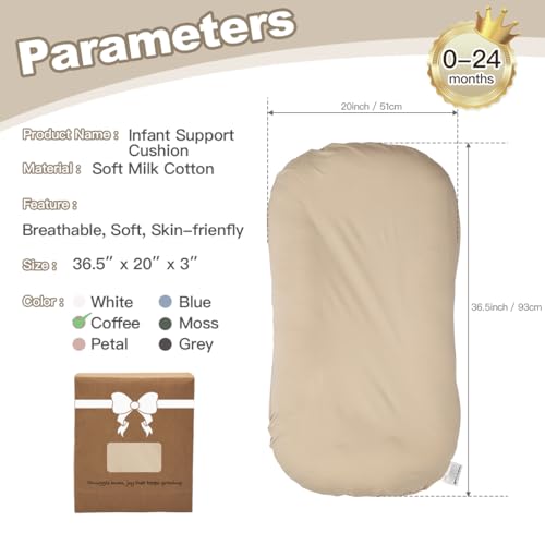 Image of Infant Support Cushion -Baby Support Cushion for Newborn, Oversized for 0-24 Months (36.5*20 inchs), Tummy Time Mat for Home and Travel, Soft Cotton, Supervised Use, Baby Essentials Gift -includ cover