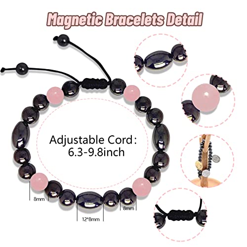 Image of Hion 2 Pack Magnetic Therapy Anklet Bracelet Plus 1 Pack Magnetic Bracelet for Women /Men Pain Relief,Anxiety, Love Attraction, Hematite Rose Quartz Gemstone Anklet Bracelet Set