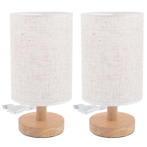 Operitacx Lampe De Chevet Moderne En Bois Massif Et Abat-jour En Tissu Lin, Lumière Chaude Cosy Usb, Décoration Intérieure Rétro, Lot De 2 Lampes De Bureau...