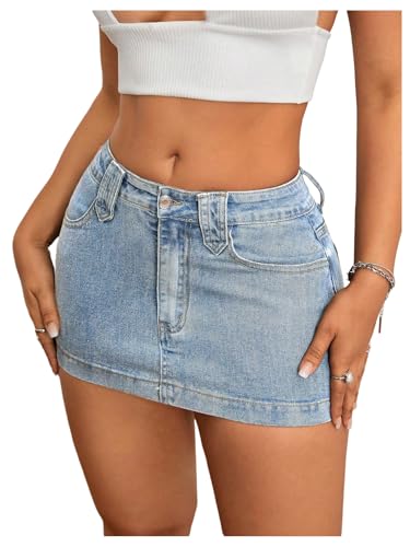 Floerns Women's Y2k Denim Skirts Mid Waist Bodycon Mini Skirts with Pocket