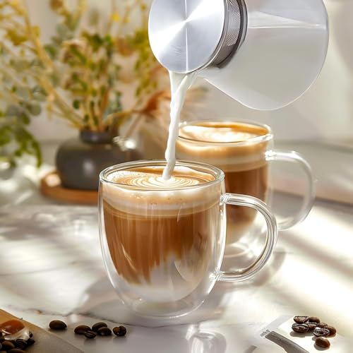 Image of Glass Coffee Cups Set of 2-250 ml Double-Walled Glass Coffee Mugs with Handle, Clear Insulated Borosilicate Glass Mug, Suitable for Cappuccino, Tea, Latte, and Hot Beverages