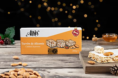 Alises Turrón de Alicante - Mandeln und Honig - Höchste Qualität - 100% natürlich - Glutenfrei, laktosefrei - Spanisches Nougat 200g (hart)