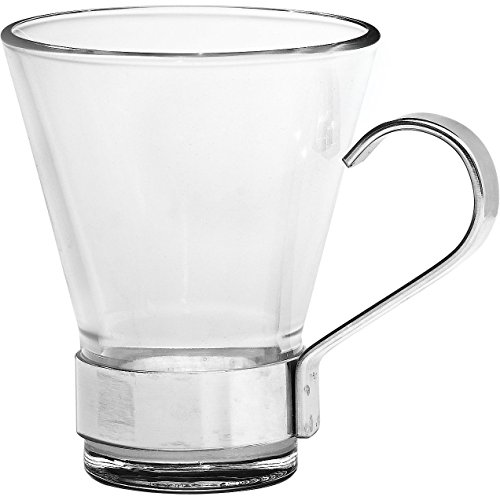 Bormioli Rocco Ypsilon 3.75 oz. Espresso Cup with Stainless Steel Handle, Set of 4, Gift Boxed