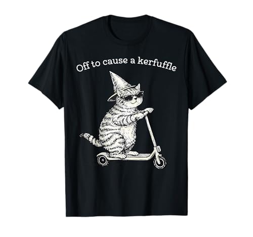 Off to Cause A Kerfuffle Funny Cat Scooter Wizard Men Women T-Shirt