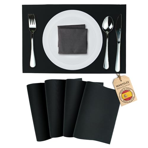 Mondiroso. Pack de 4 Manteles Individuales Mesa Lavables. Salvamanteles Individuales Antideslizantes Mantel Individual para Mesa de Comedor y Cocina. (4, Negro)