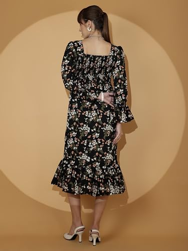 Image of Sheetal Associates Women's Casual Flared Sleeve Crepe Floral Fit and Flare Dress