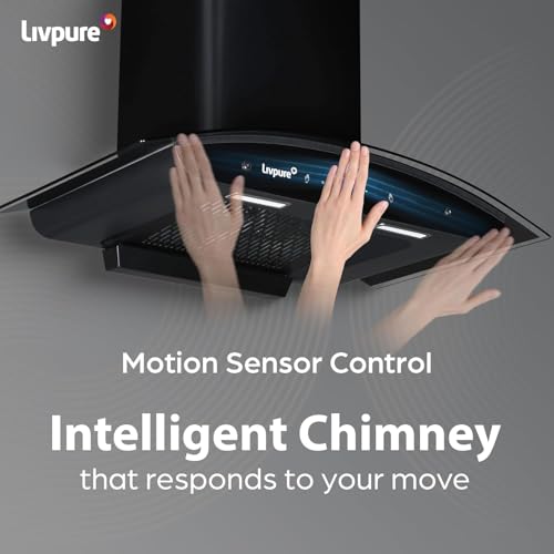 Image of Livpure Avian Neo 90 cm | Curved Glass | 1500 m /hr Suction | Filterless | Touch & Gesture Control | Low Noise | 10 Years Motor + 2 Years Comprehensive Warranty | Black