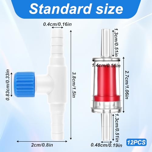 12 Stück Rückschlagventil Aquarium, Einweg Luftpumpen Rückschlagventile Luftrückschlagventil Aquarium Zubehör für 3/16 Zoll Standard ID Airline Schläuche (6 Rückschlagventile + 6 Steuerventile)