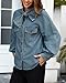 YEXPINE Women's Bow Denim Shirt Button Down High Neck Puff Sleeve Demin Jacket Blue
